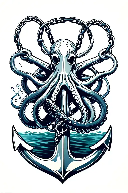 Octopus Wrapped Around Anchor In Water With Broken Chain