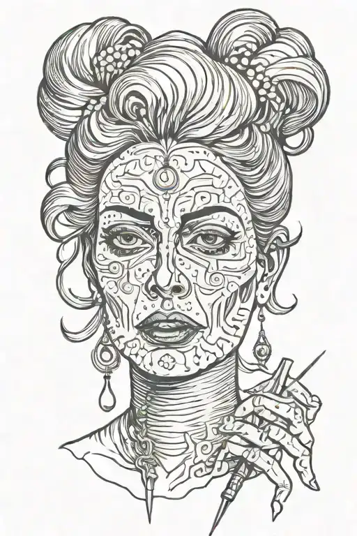 Creepy Face Woman Holding A Piercing Needle