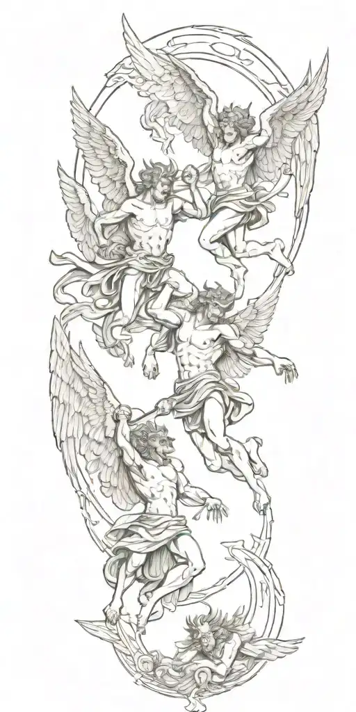 Heaven And Hell Theme With Angels Fighting Demons