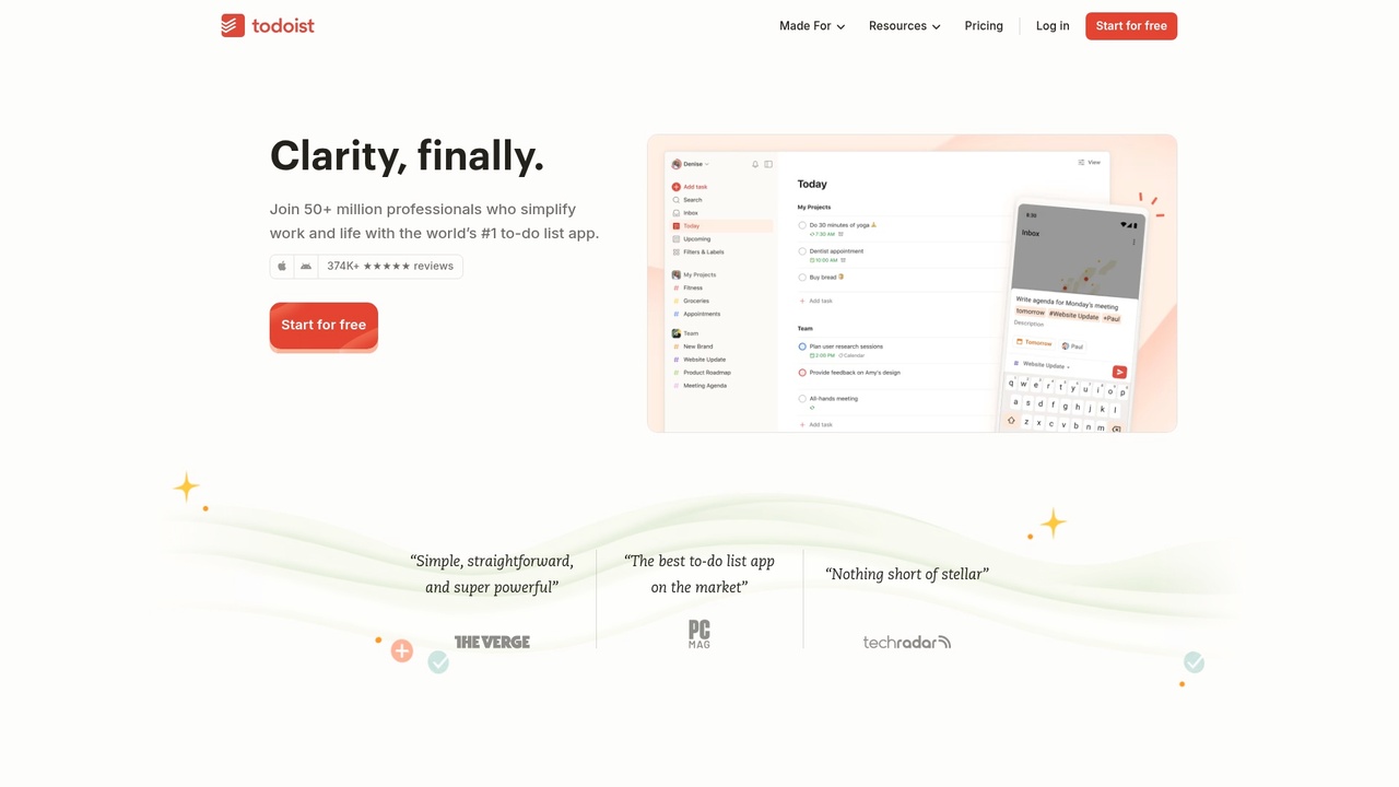 Todoist интерфейс приложения