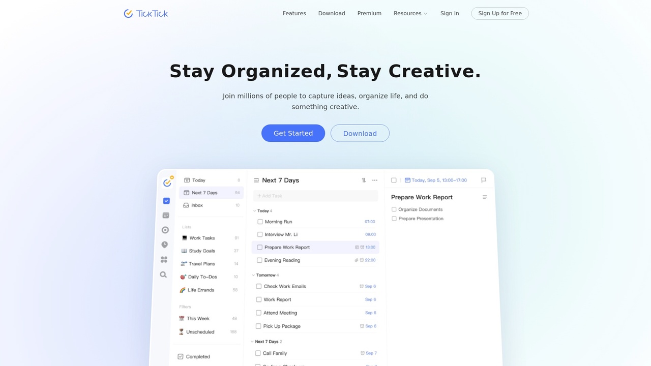TickTick список задач с напоминаниями