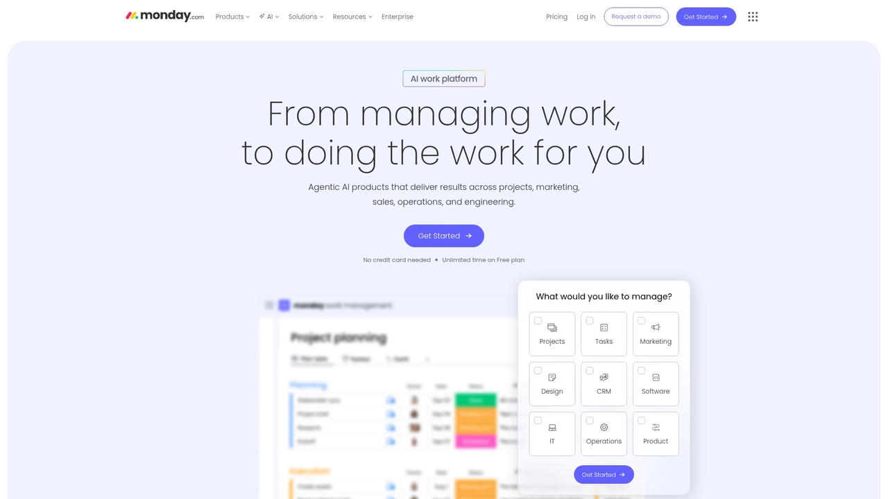 Monday.com платформа управления работой интерфейс