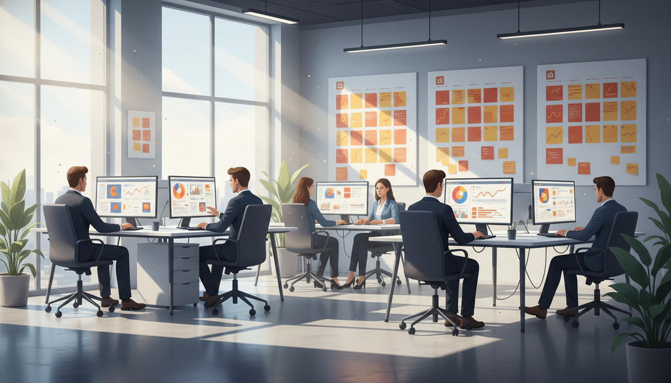 Команда работает с таск-менеджером для управления проектами