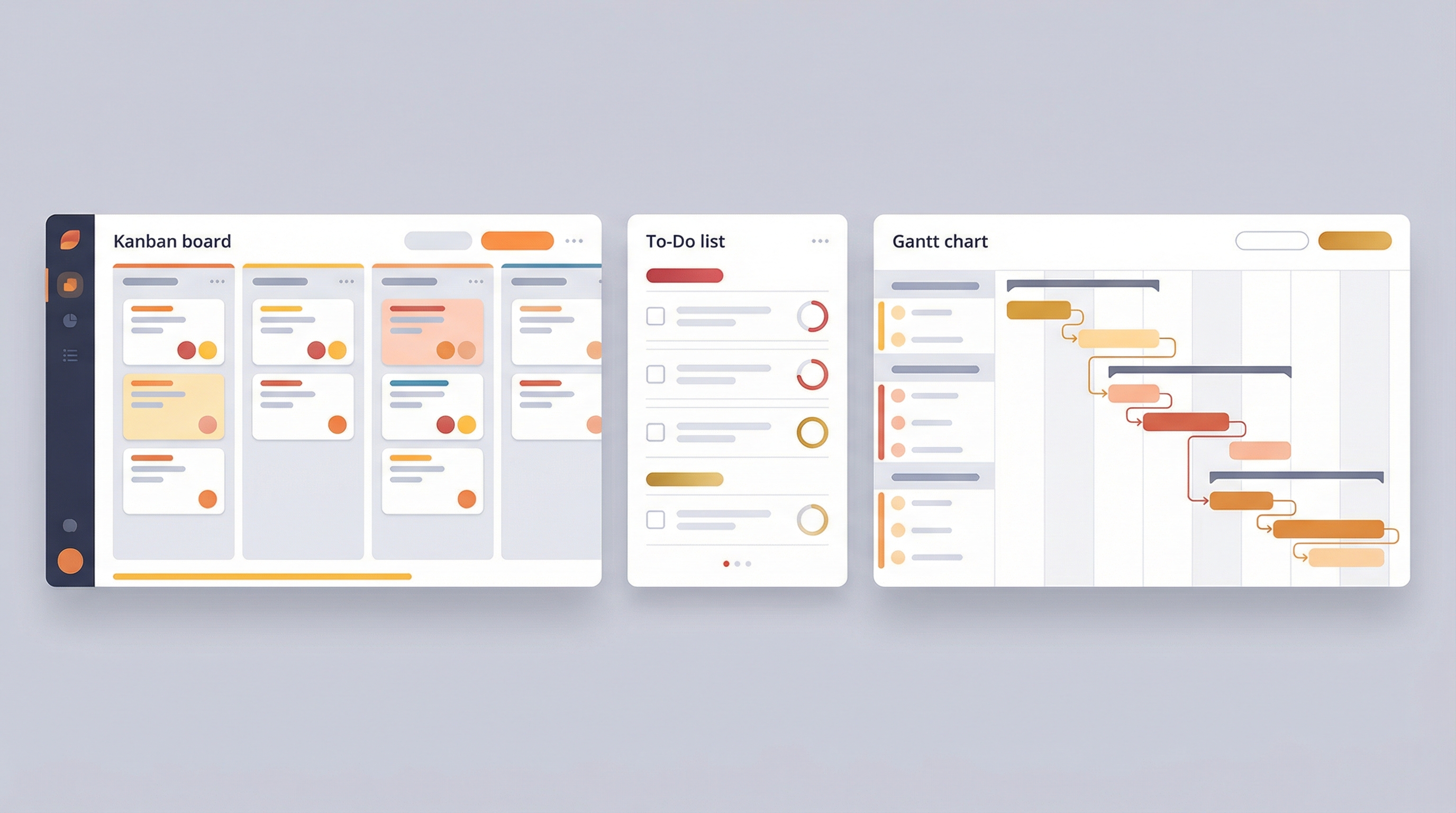 Различные типы приложений для планирования: Kanban, список дел, временная шкала