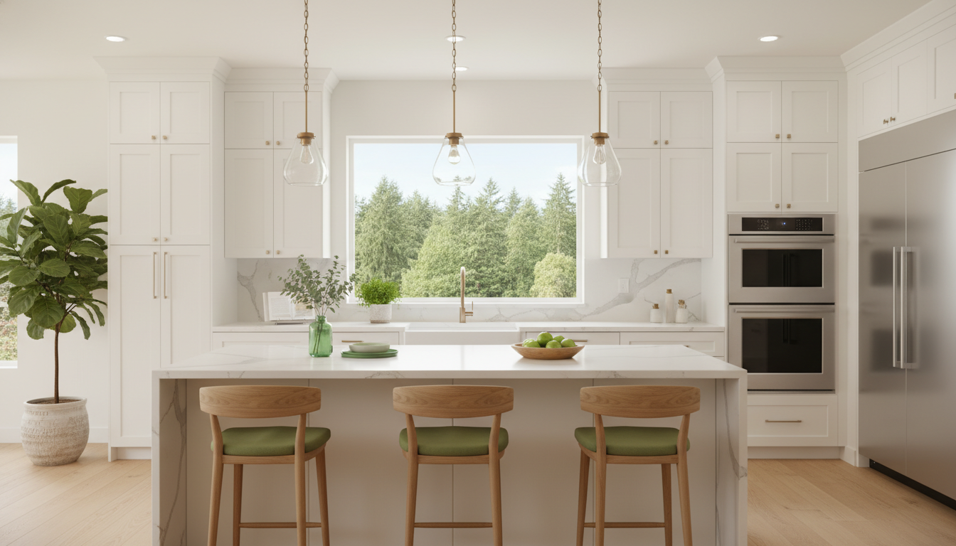 Modern Seattle kitchen design featuring island and natural light