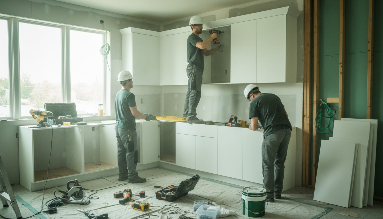 kitchen remodel seattle construction progress cabinet installation renovation work