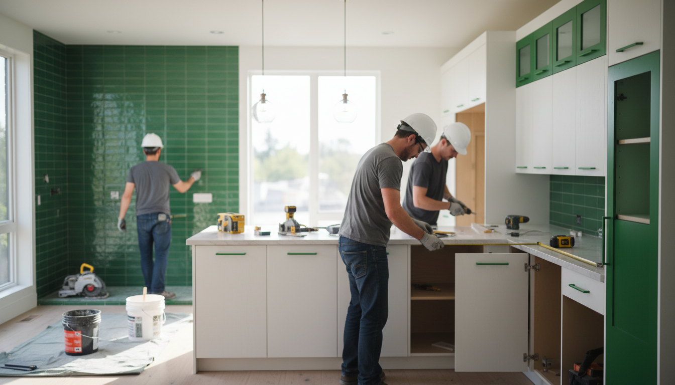 Seattle remodeling contractors installing modern kitchen and bathroom fixtures