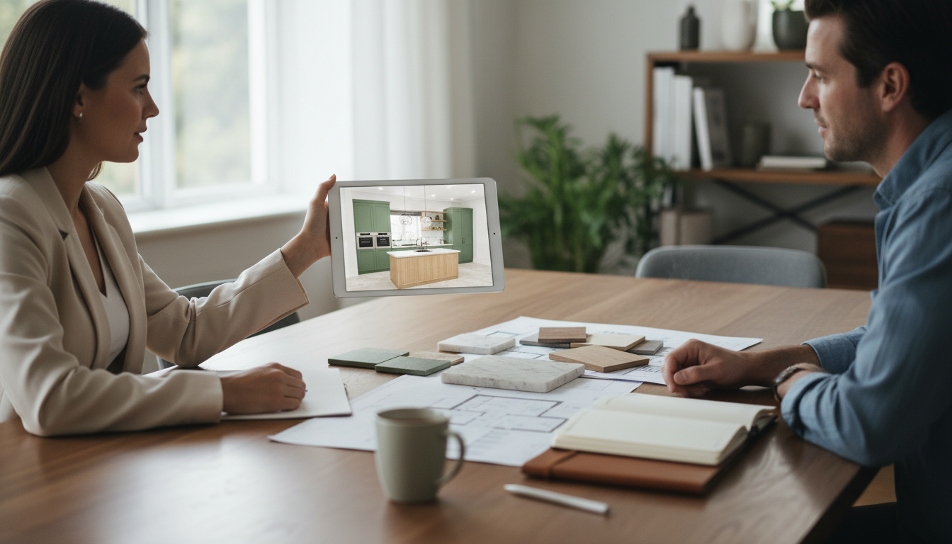 3D kitchen design consultation with professional designer