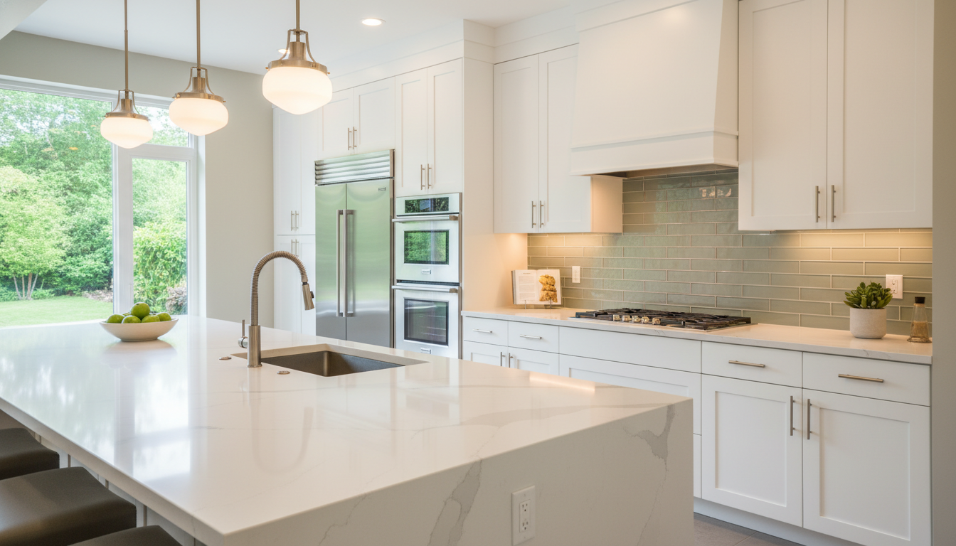Modern Bellevue kitchen design with custom cabinetry and quartz countertops