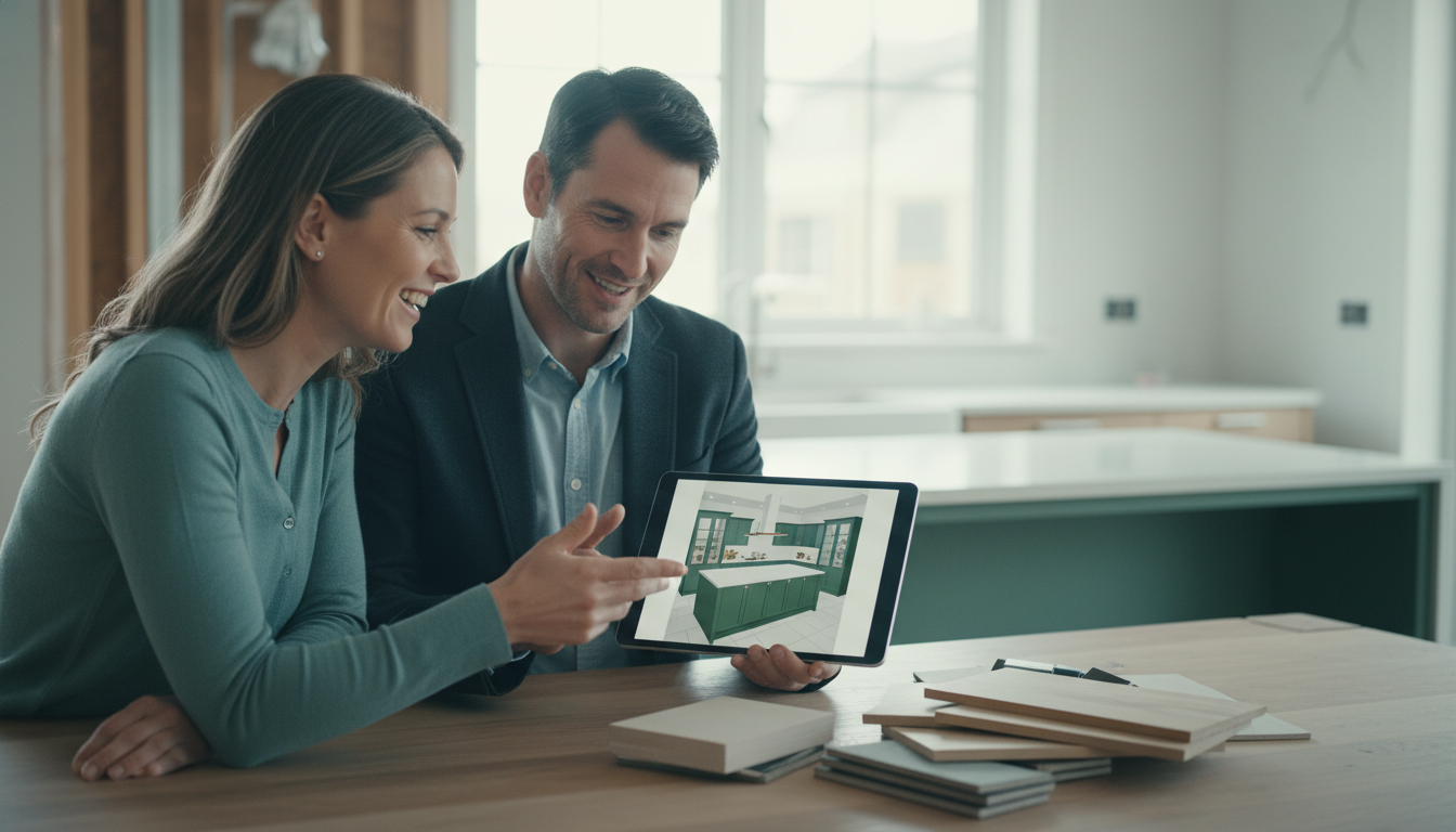 Kitchen contractor consultation and design review with homeowners