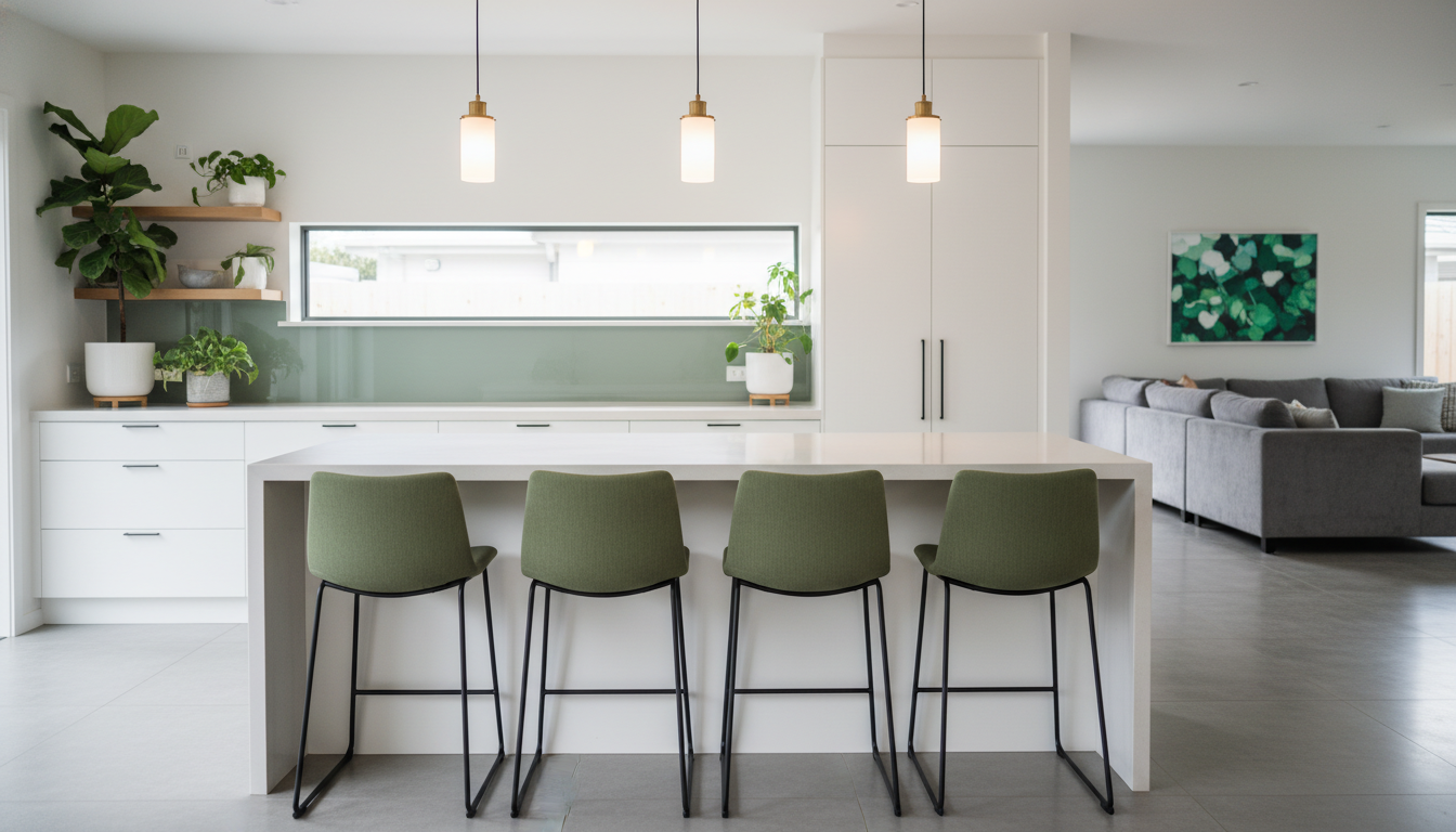 Modern kitchen island with seating and waterfall countertop edge design