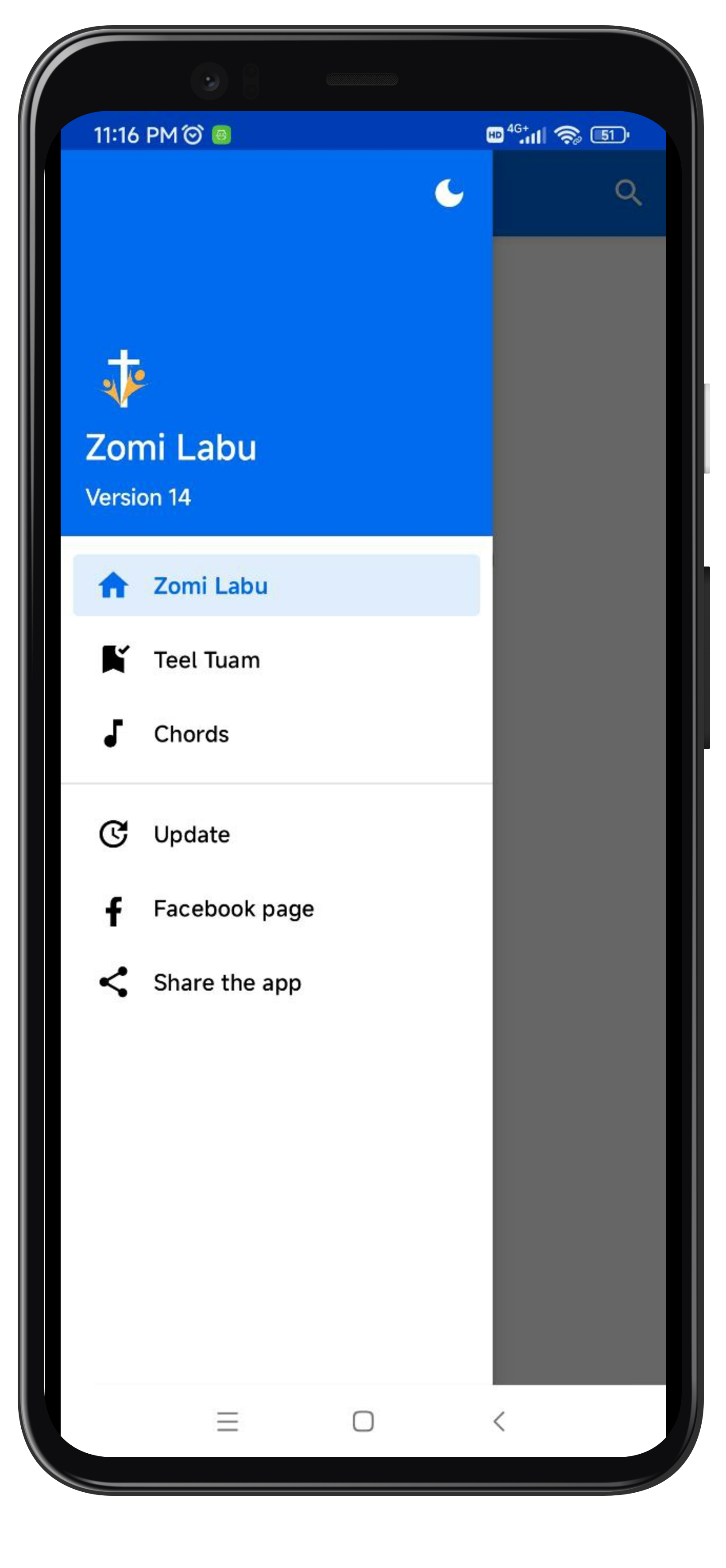 Zomi Labu app home screen
